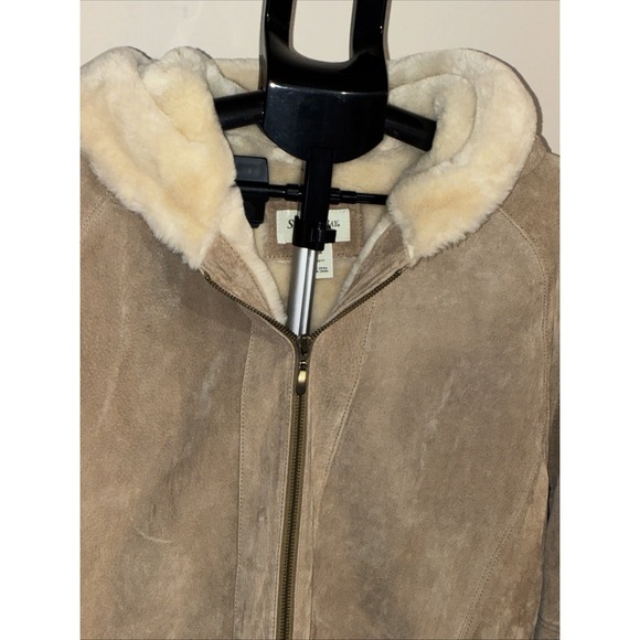 Vintage St. John's Bay Washable Tan Leather Suede & Faux Shearling Fur Coat- Lar - Picture 2 of 16